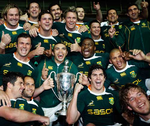 South Africa celebrate with the Tri-Nations trophy