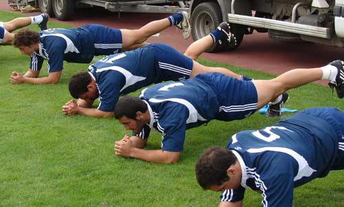Argentina limber up ahead of a training session