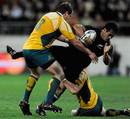All Blacks centre Isaia Toeava is upended by Ben Alexander