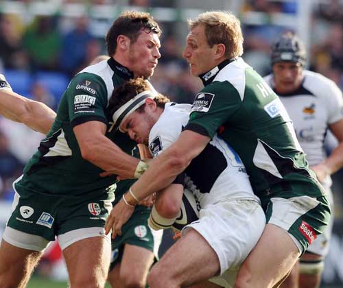 Wasps' Danny Cipriani is shackled by the London Irish defence