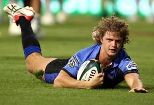 Western Force winger Nick Cummins touches down for a try, Western Force v Hurricanes, Super 14, Subiaco Oval, Perth, April 10, 2009