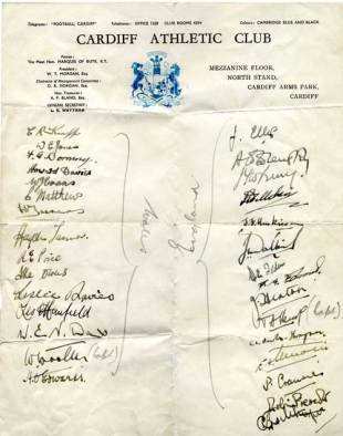 Autographs from an unofficial wartime clash between England and Wales, Wales v England, Cardiff Arms Park, Cardiff, Wales, March 9, 1940