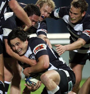 Zac Guildford of Hawke's Bay celebrates with his team after scoring a try during the Air New Zealand Cup match between Hawke's Bay and Manawatu at McLean Park on September 26, 2009 in Napier, New Zealand
