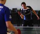 Glasgow winger Thom Evans tries his hand at table tennis
