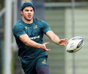 Australia wing Drew Mitchell passes the ball during training at Auckland Grammar School, Auckland, New Zealand, July 16, 2009