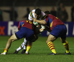 Northampton flanker Phil Dowson is smashed by the Perpignan defence, Perpignan v Northampton, Heineken Cup, Stade Aime Giral, October 16, 2009
