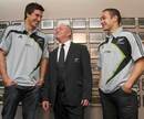 All Blacks coach Graham Henry shares a light moment with Anthony Boric and Tamati Ellison