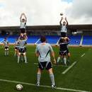 The All Blacks run lineout drills during training