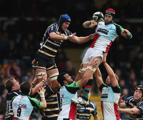 Harlequins lock George Robson claims a lineout