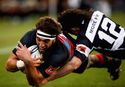 Sam Whitelock crashes over to score for Canterbury against Hawke's Bay in the Air New Zealand Cup semi-final