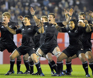 All Blacks captain Richie McCaw leads the players as they perform the Haka, New Zealand v Australia, Bledisloe Cup, National Stadium, Tokyo,  October 31, 2009 