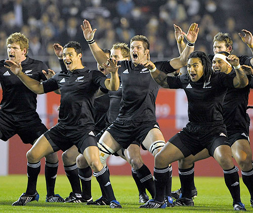 All Blacks captain Richie McCaw leads the players as they perform the Haka