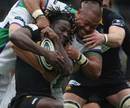 Wasps wing Paul Sackey grapples with Leeds hooker Viliame Ma'asi