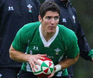 Wales fly-half James Hook catches the ball during training at the Vale Hotel, Hensol, November 2, 2009