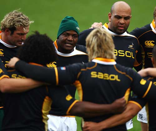 The Springboks' midweek skipper Chiliboy Ralepelle delivers a team-talk