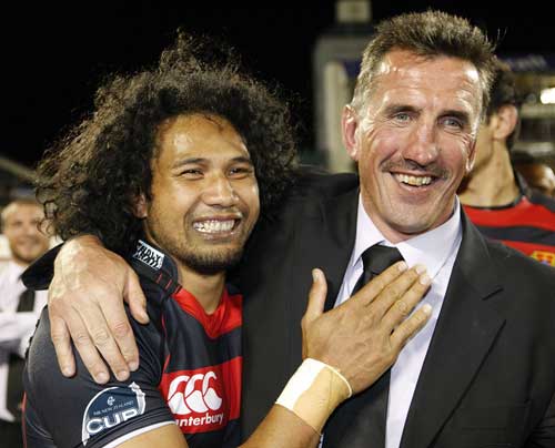 Canterbury coach Rob Penney and Casey Laulala celebrate winning the Air NZ Cup