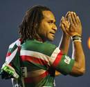 Leicester's Lote Tuqiri salutes the Welford Road crowd