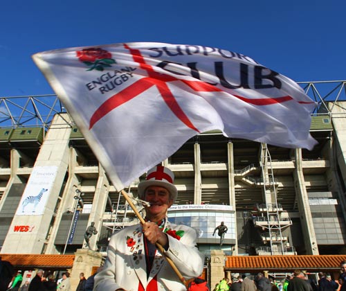 The England mascot, Peter Cross, before kick-off
