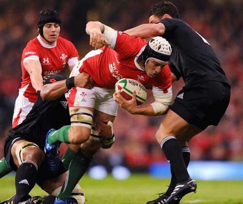 Wales' Ryan Jones takes the attack to New Zealand