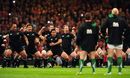 The All Blacks perform the haka in front of their Welsh hosts