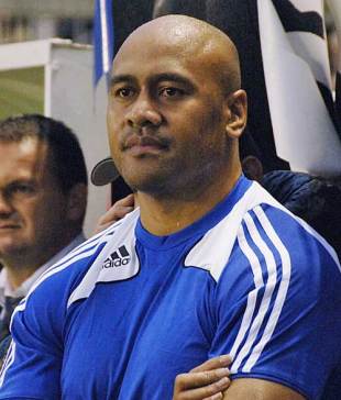 Former New Zealand winger Jonah Lomu watches his new side Marseille-Vitrolles in action against US Seynoise in a French third division clash, Stade Maillol, Toulon, France,  November 7, 2009