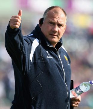 Mike Ruddock, Director of Rugby at Worcester gives a thumbs up to the fans during the Guinness Premiership match between Bath Rugby and Worcester Warriors at The Recreation Ground on September 27, 2008 in Bath, England.
