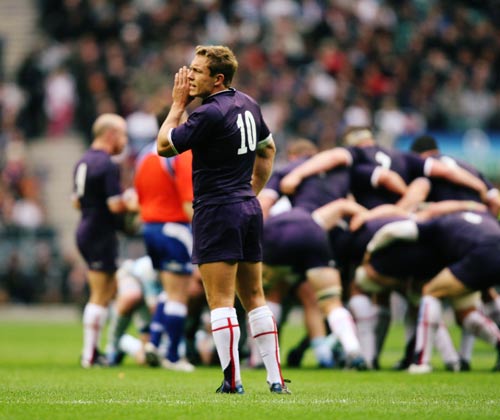 England fly-half Jonny Wilkinson shouts instructions to his back-line