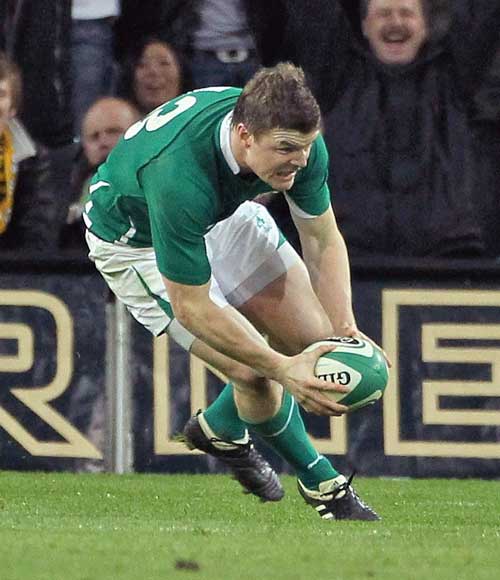 Ireland's Brian O'Driscoll touches down for a try