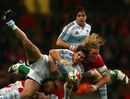 Pumas centre Gonzalo Tiesi is upended by Andy Powell