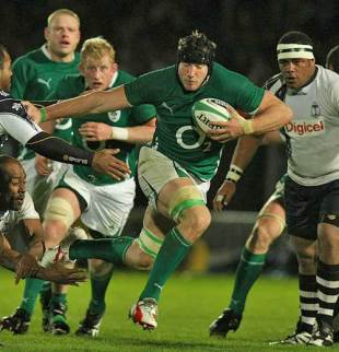 Ireland's Stephen Ferris holds off Fiji's Isireli Ledua, Ireland v Fiji, RDS, Dublin, Ireland, November 21, 2009