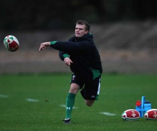 Wales scrum-half Dwayne Peel works on his delivery during training at the Vale Hotel, Vale of Glamorgan, November 24, 2009