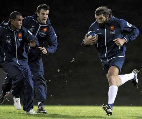 France lock Sebastien Chabal charges forward during training