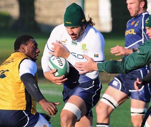 Springboks lock Victor Matfield in action during a training session