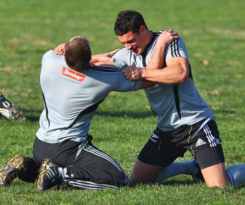 New Zealand's Dan Carter and Corey Jane pictured in training