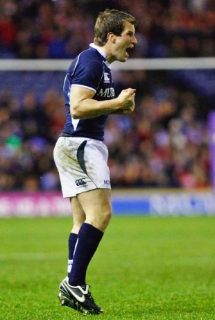 Scotland's Phil Godman celebrates kicking a penalty, Scotland v Australia, Murrayfield, Edinburgh, Scotland, November 21, 2009