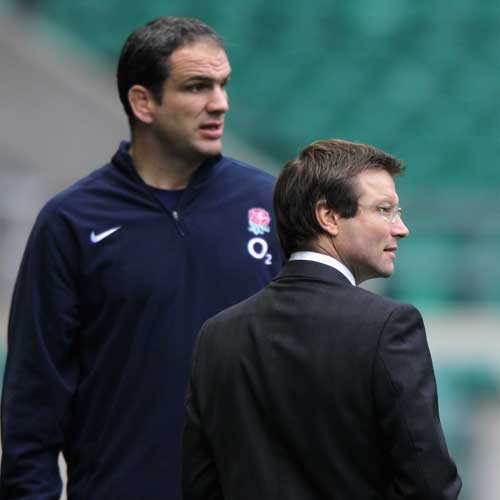 RFU director of elite rugby Rob Andrew flanked by England manager Martin Johnson