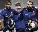 France forwards Sebastien Chabal and Fulgence Ouedraogo warm up