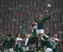 South Africa lock Andries Bekker claims a lineout