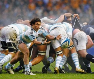 Argentina scrum-half Alfredo Lalanne feeds his backs