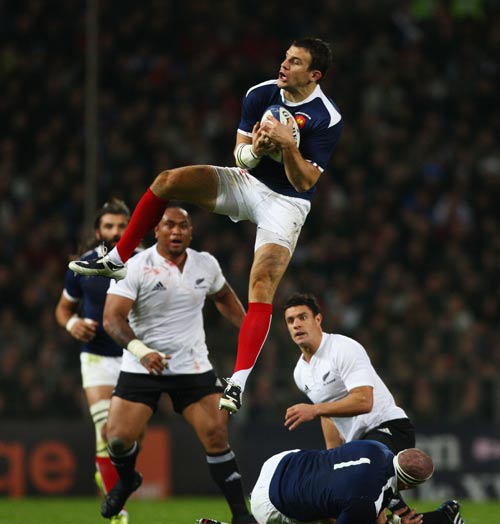 France's Damien Traille claims a high ball