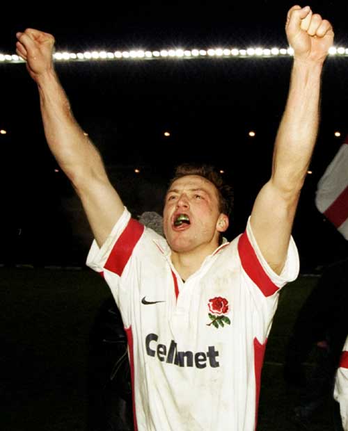 England wing Dan Luger celebrates victory over South Africa