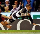 Barbarians winger Bryan Habana dives in to score