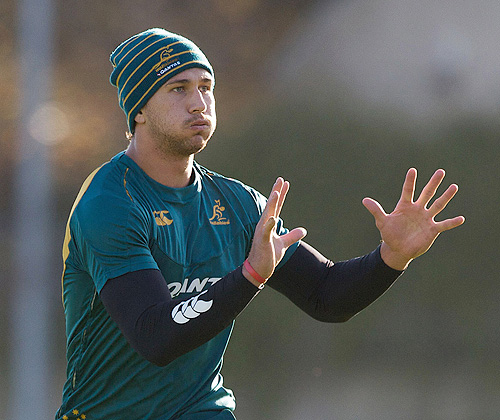 Quade Cooper moves to catch the ball at Wallabies training in Dublin