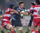 Glasgow's John Barclay takes on the Gloucester defence