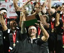 New Zealand skipper DJ Forbes lifts the Cup at the George 7s