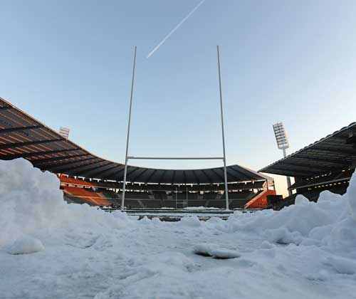 Snow covers the Stade Roi Baudoin in Brussels, Belgium