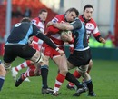 Gloucester fly-half Nicky Robinson is stopped by the Glasgow defence