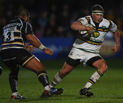 Northampton skipper Dylan Hartley takes on the Worcester defence