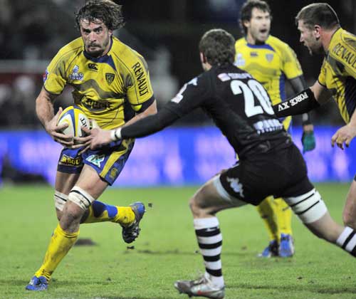 Clermont Auvergne lock Julien Pierre takes on the Brive defence
