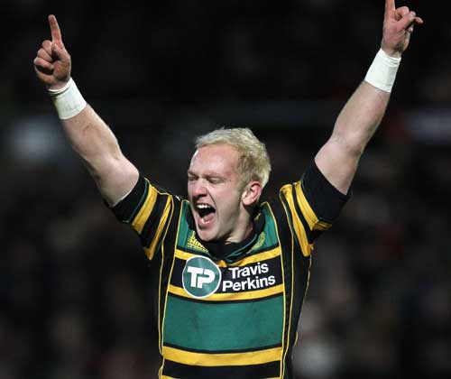 Northampton's Shane Geraghty celebrates victory for his side